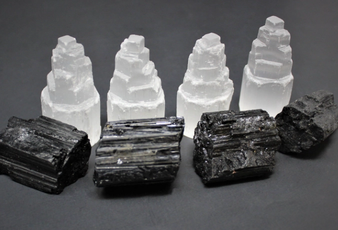 black tourmaline selenite combination